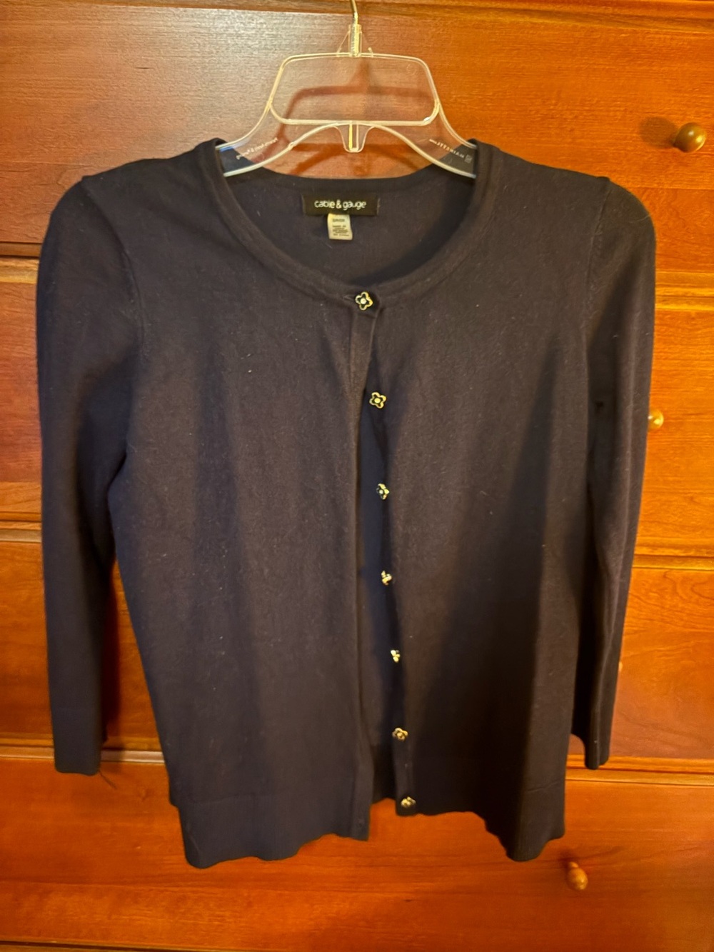 Cable & Gauge Navy Button-Front Crewneck Cardigan